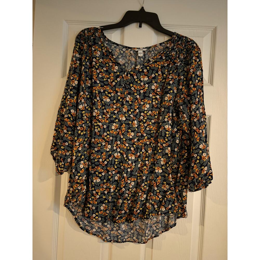 Sonoma Goods for Life V-Neck Peasant Blouse Floral Size L